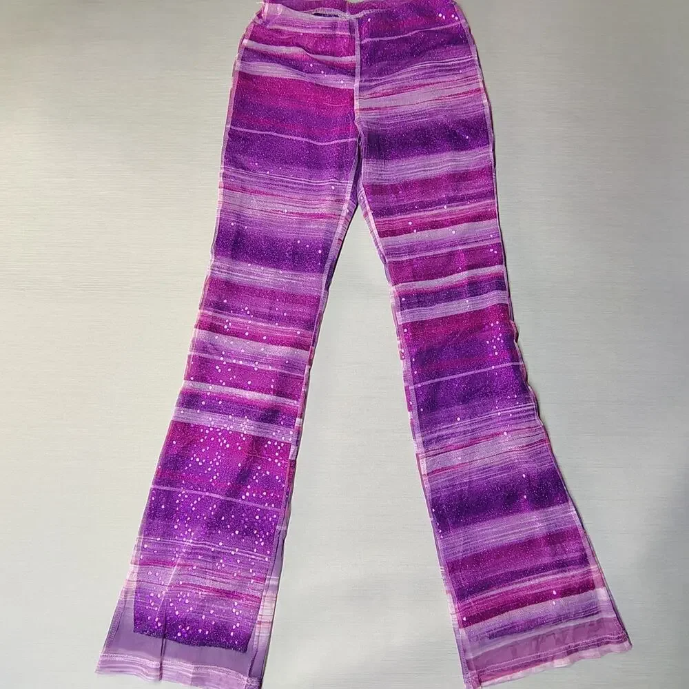 Vintage Charlotte Russe Y2K Mesh Sequin Flare Pants XS Purple Festival Rave